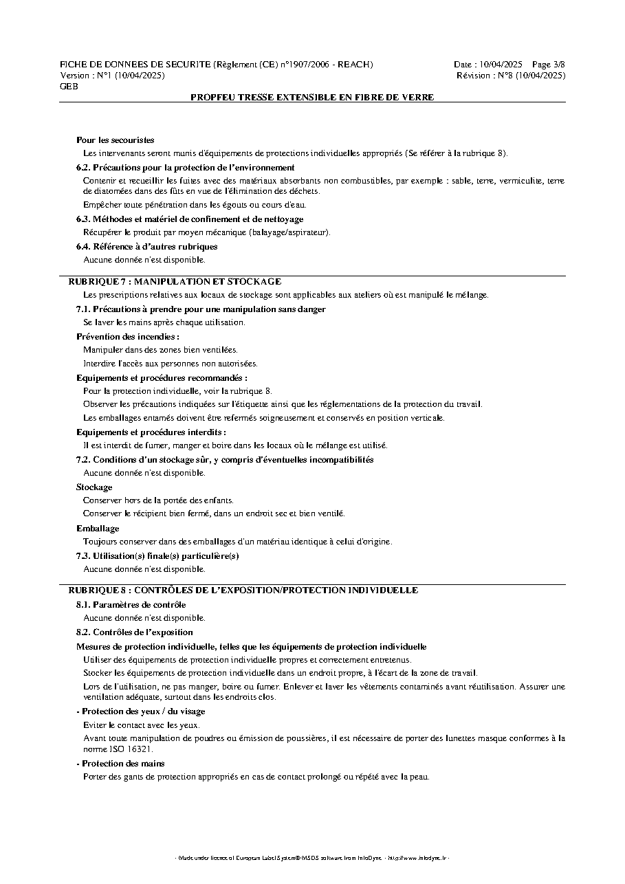 Fiche technique fournisseur