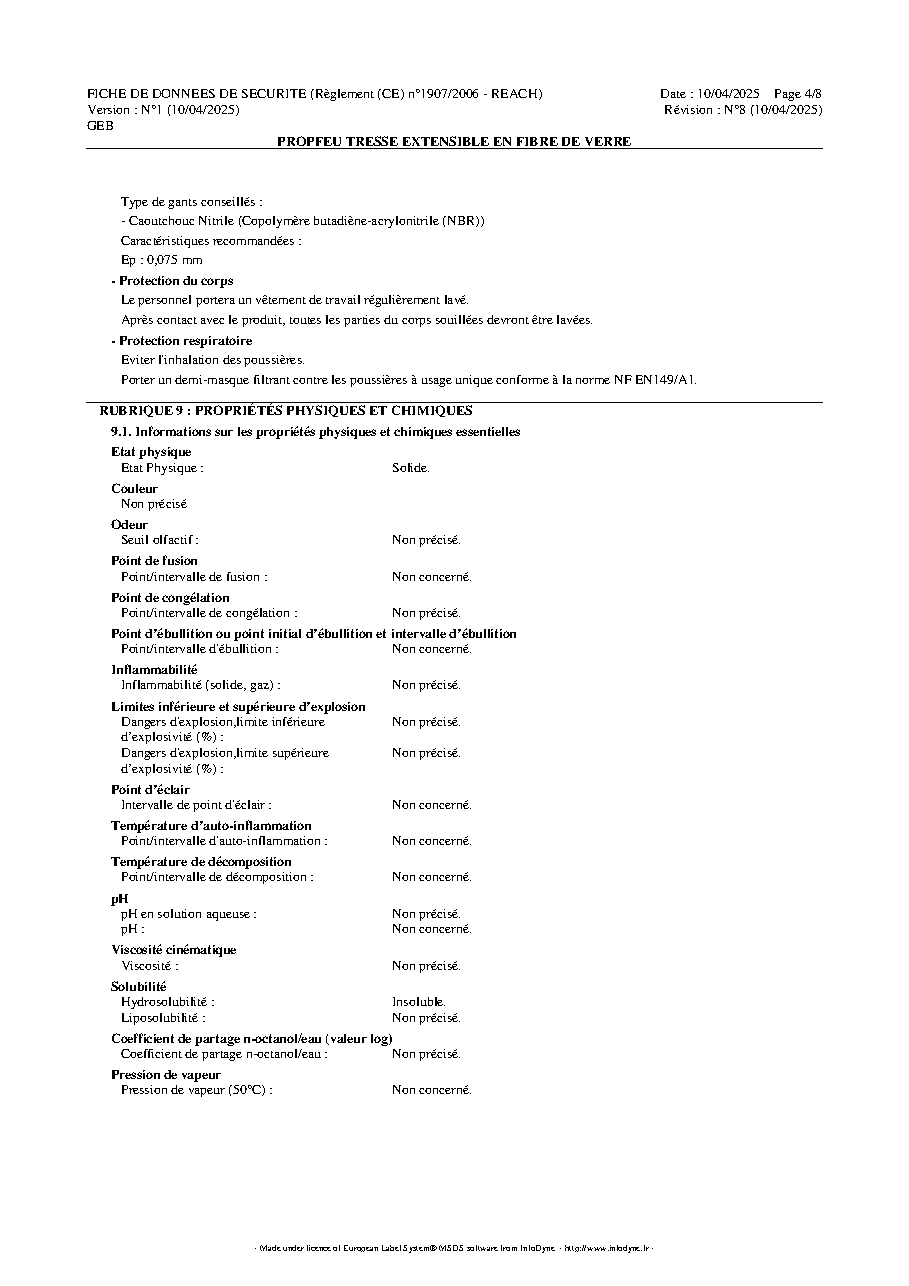 Fiche technique fournisseur