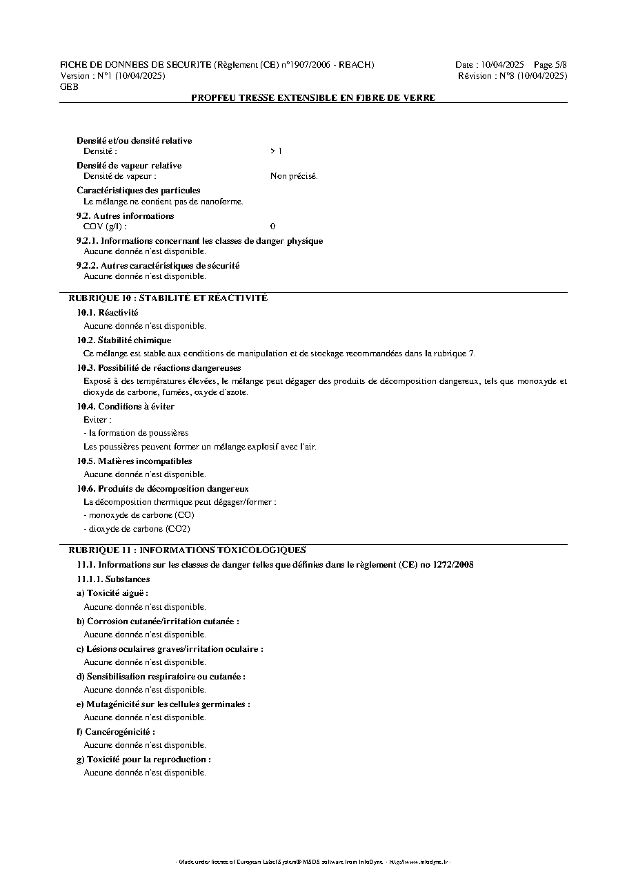 Fiche technique fournisseur