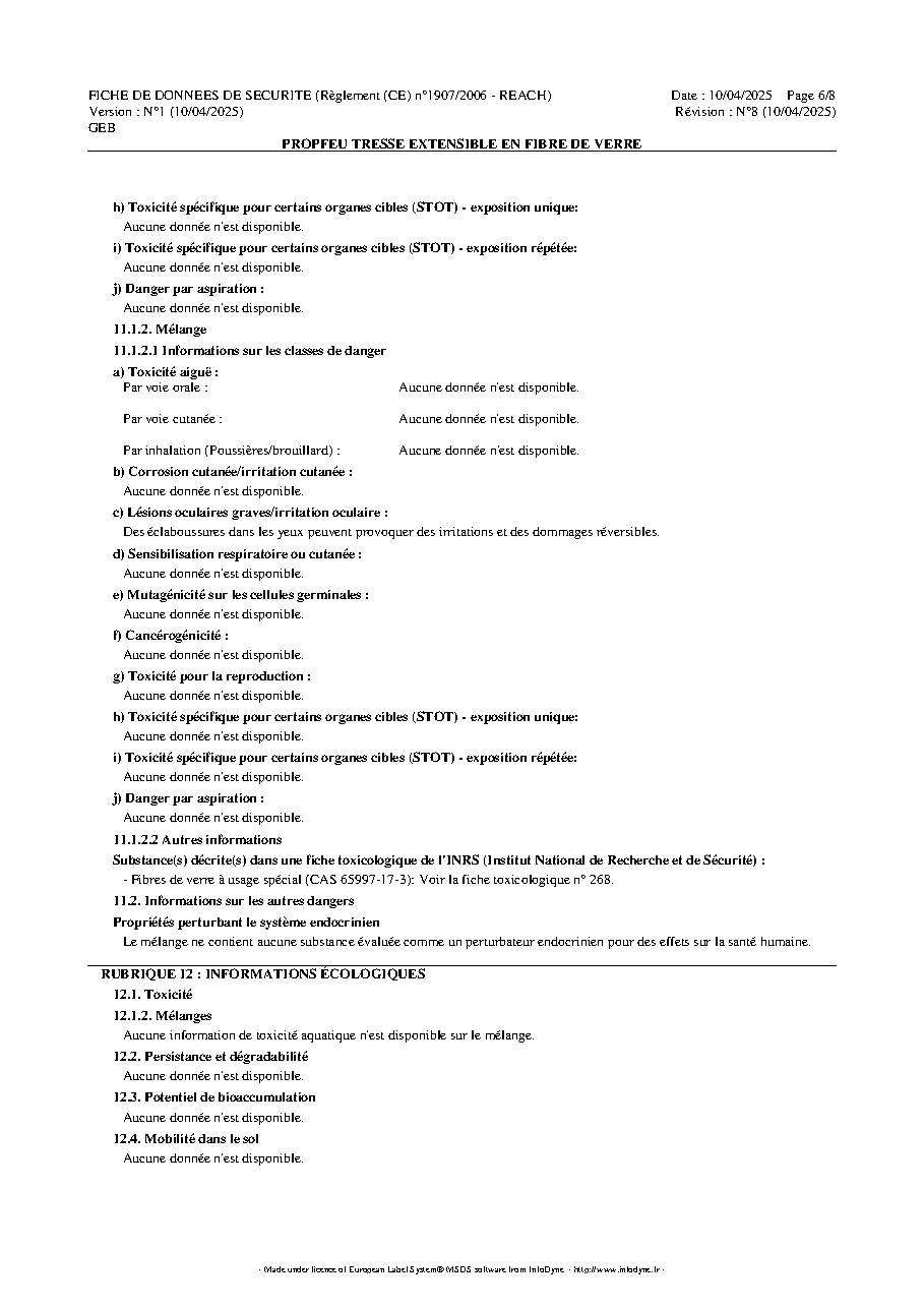Fiche technique fournisseur