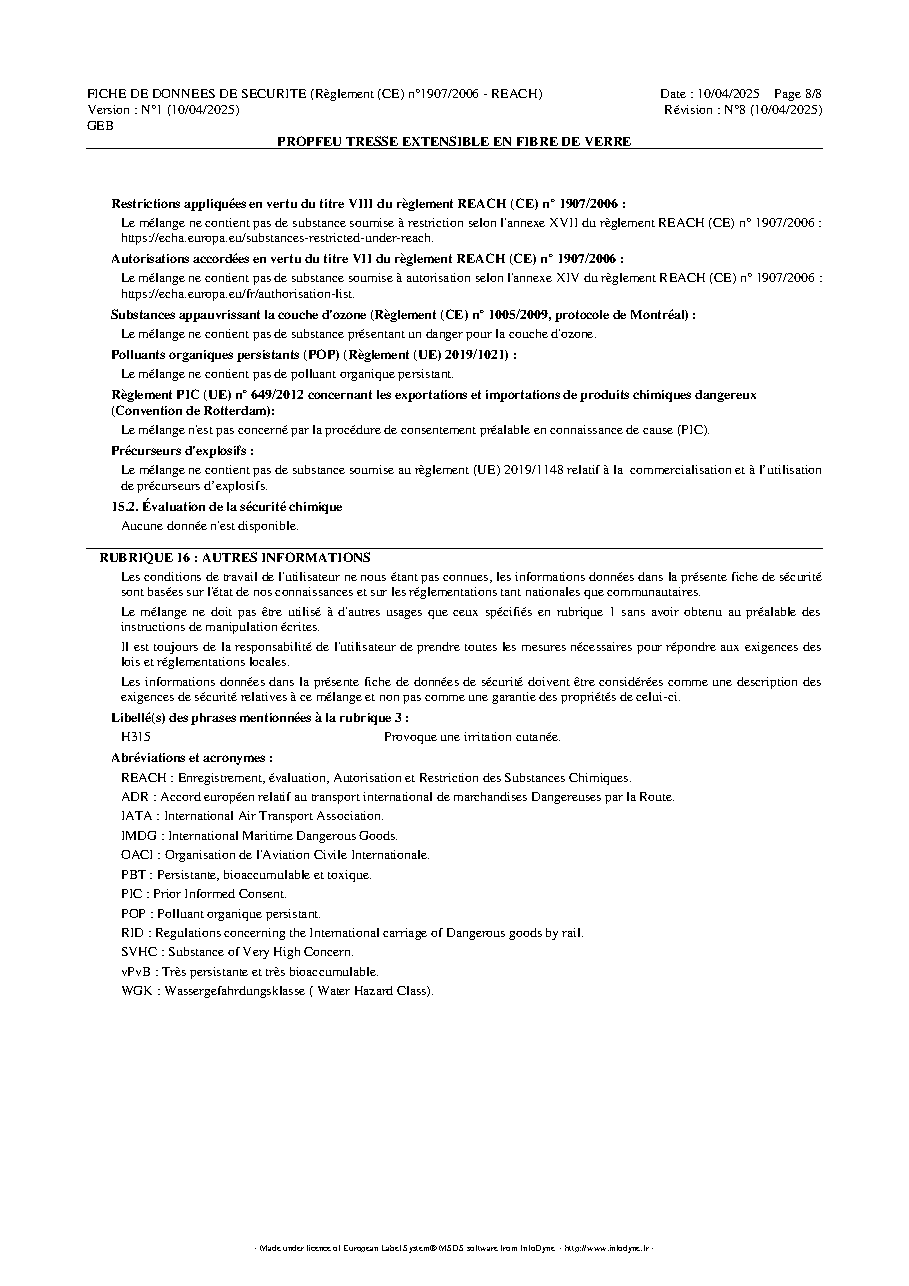 Fiche technique fournisseur