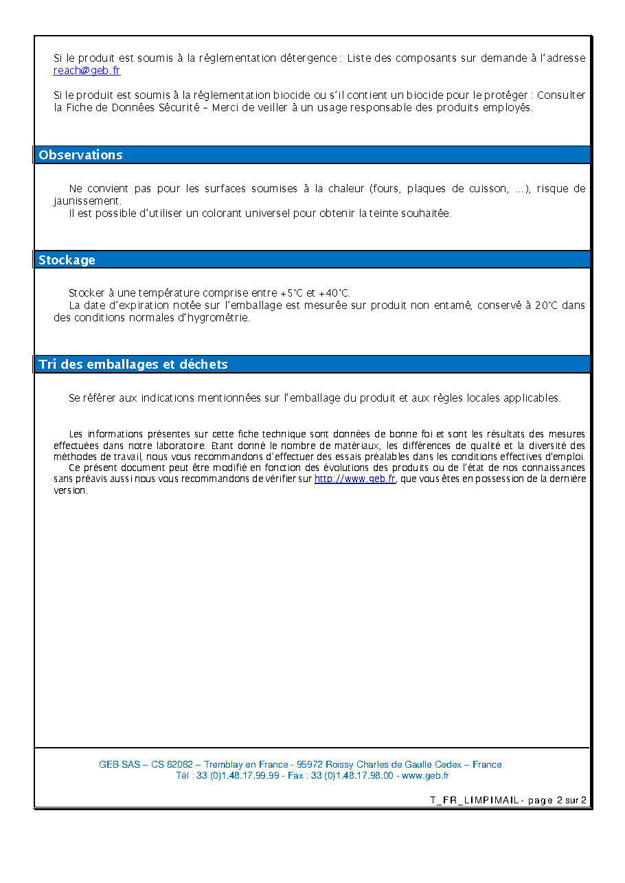 Fiche technique fournisseur
