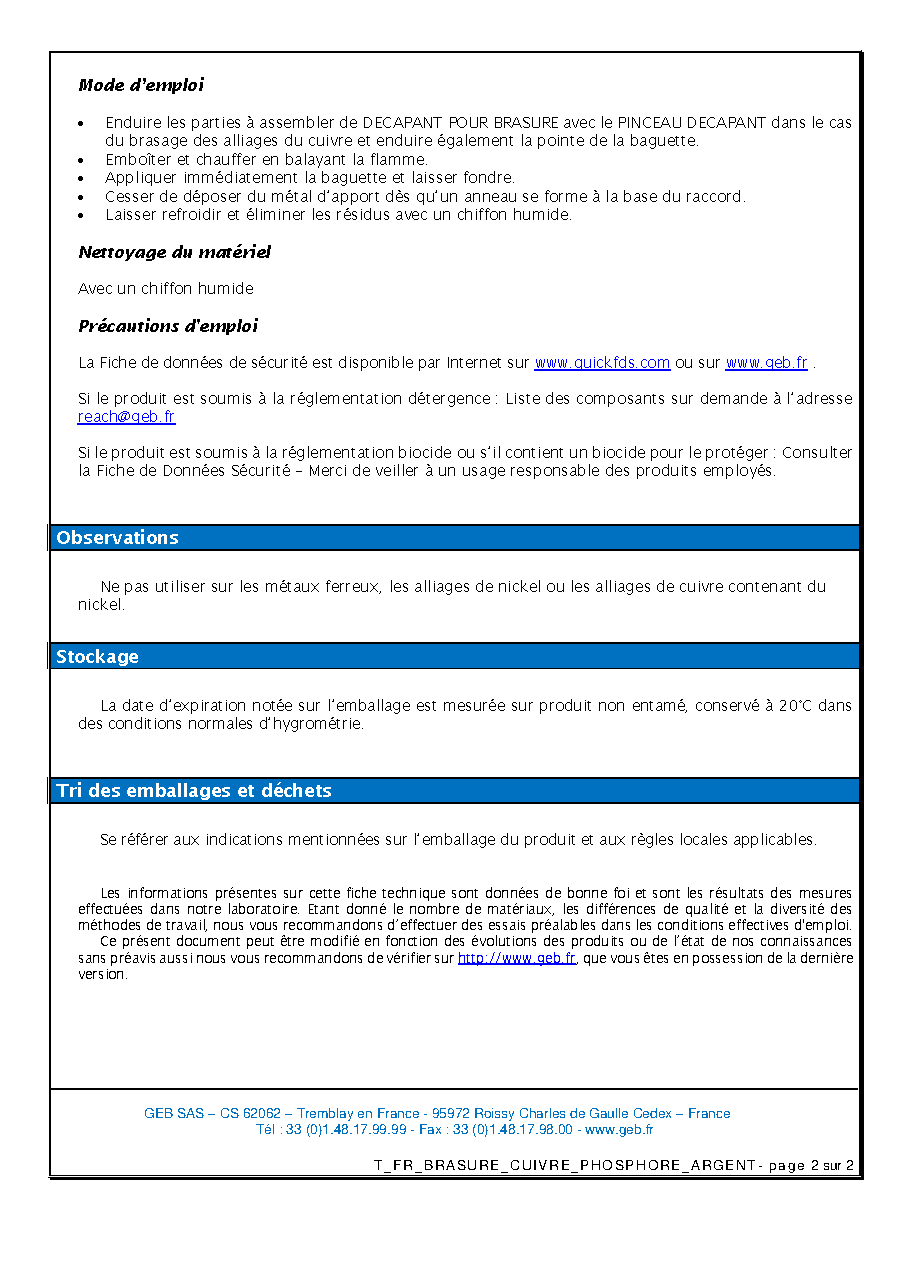 Fiche technique fournisseur
