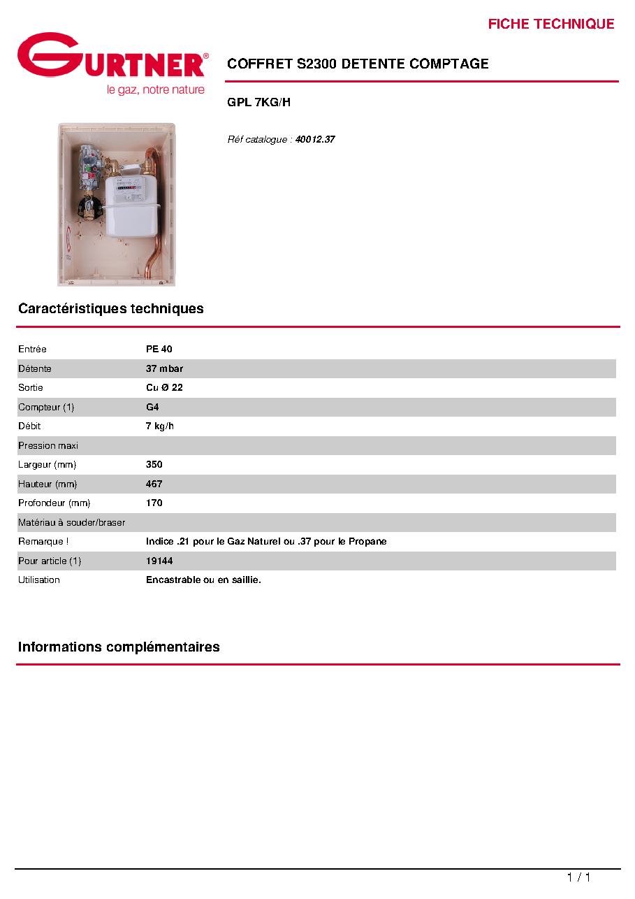 Fiche technique fournisseur