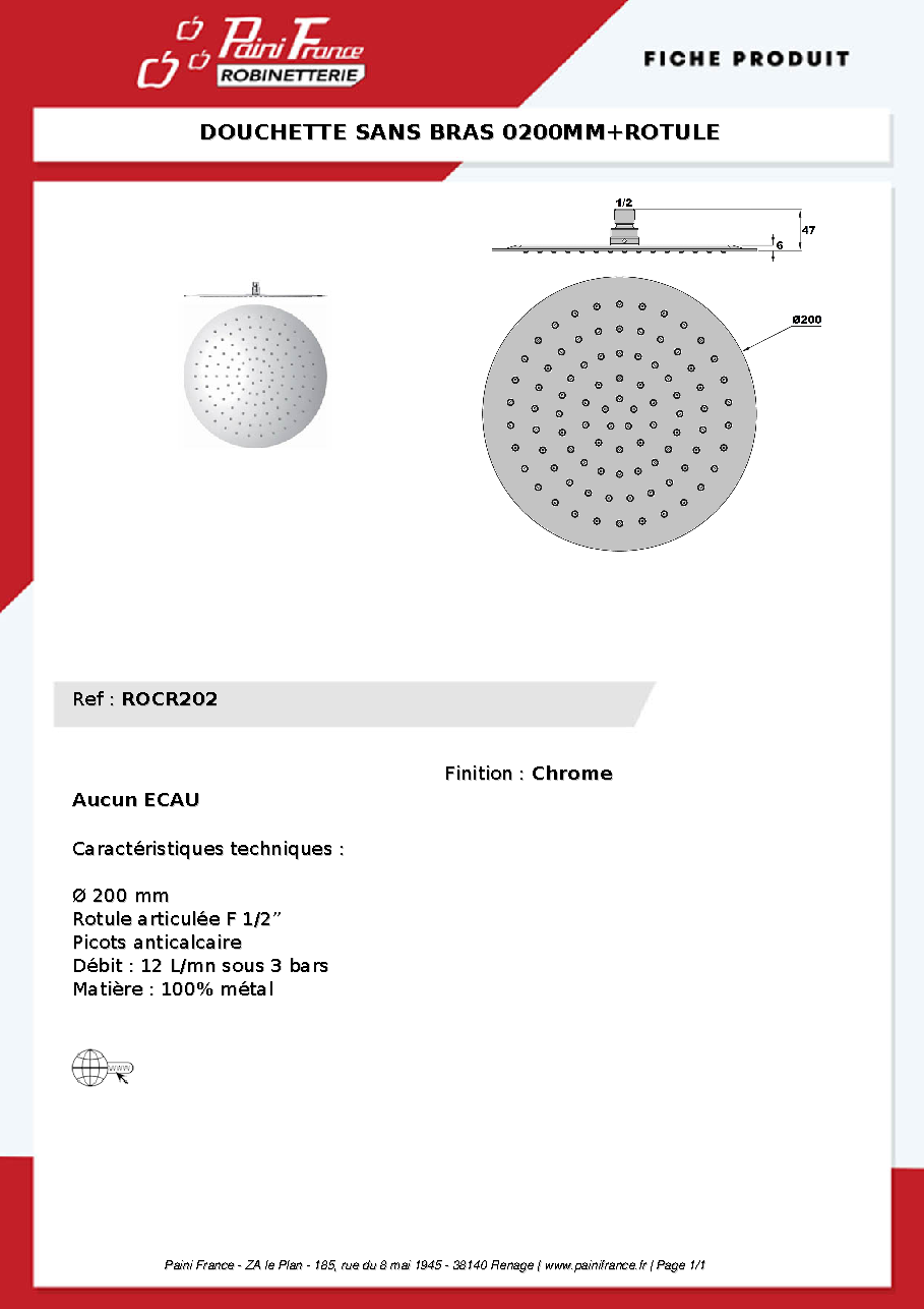 Fiche technique fournisseur