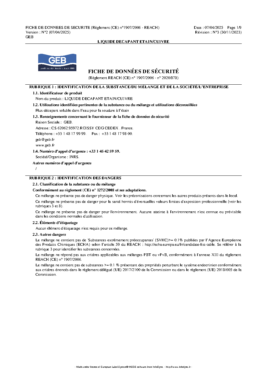 Fiche technique fournisseur