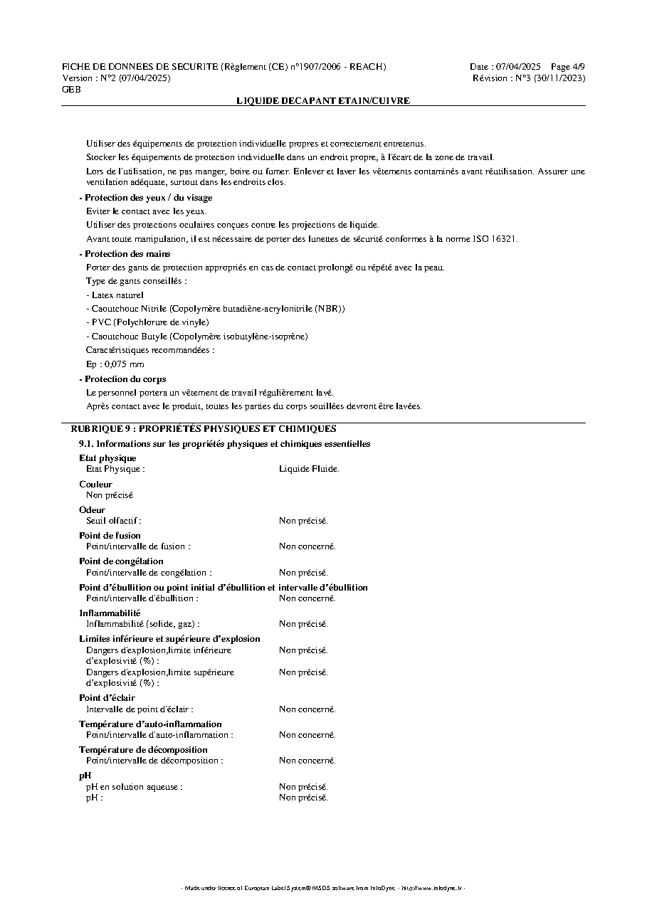 Fiche technique fournisseur