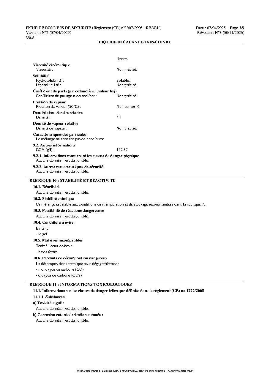 Fiche technique fournisseur