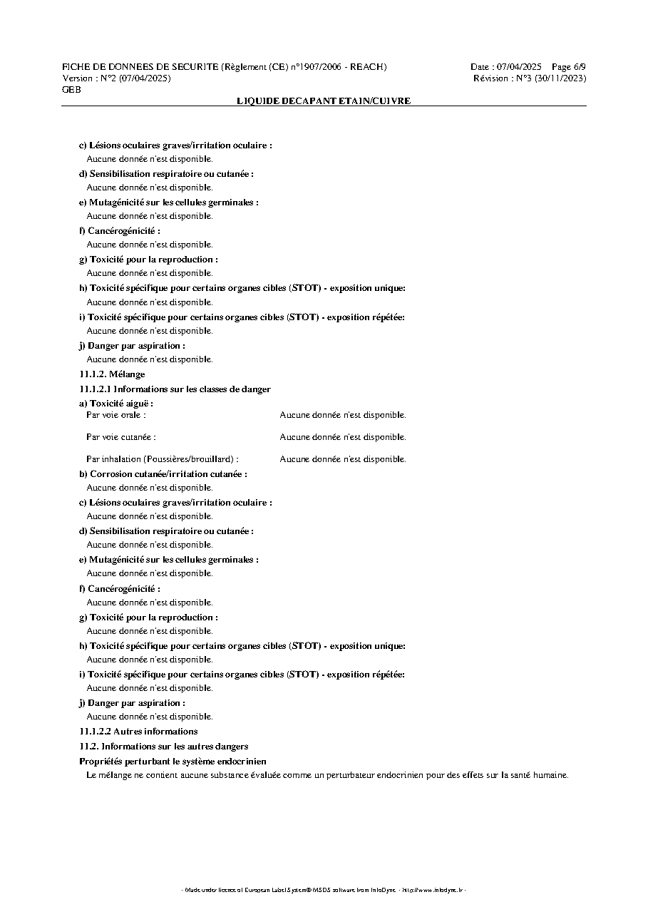 Fiche technique fournisseur