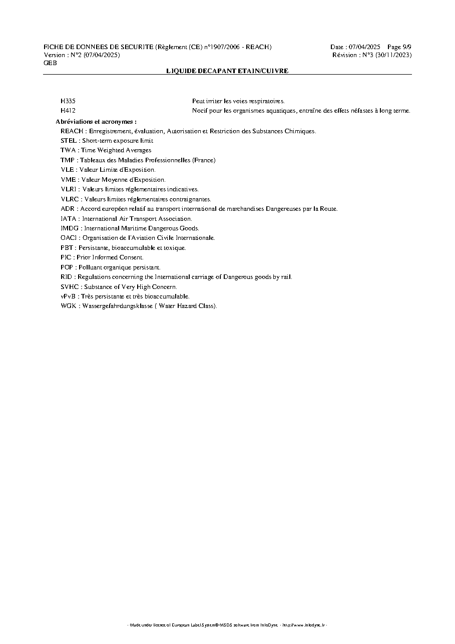 Fiche technique fournisseur
