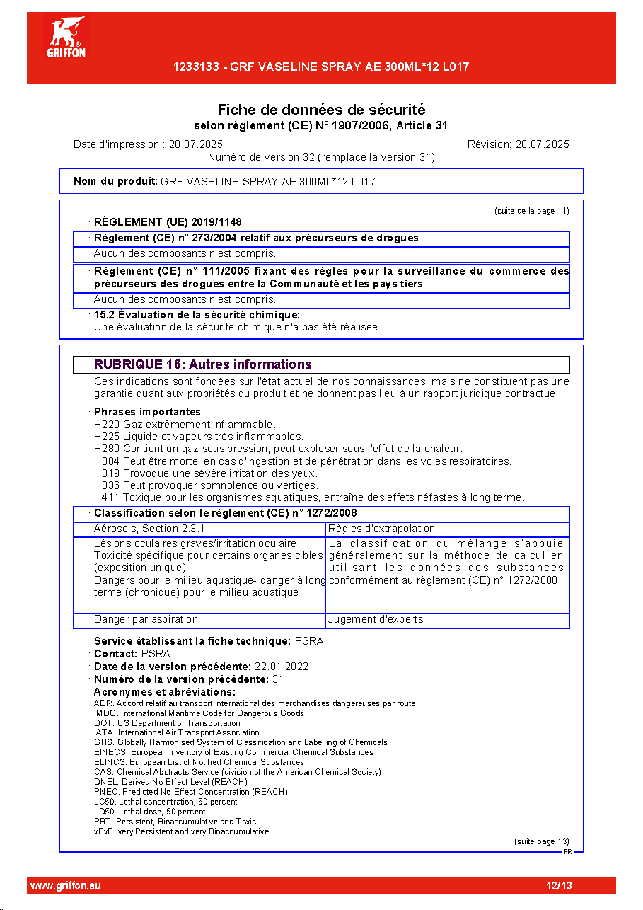 Fiche technique fournisseur