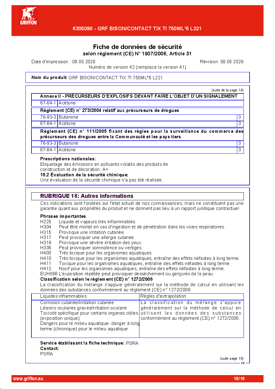 Fiche technique fournisseur