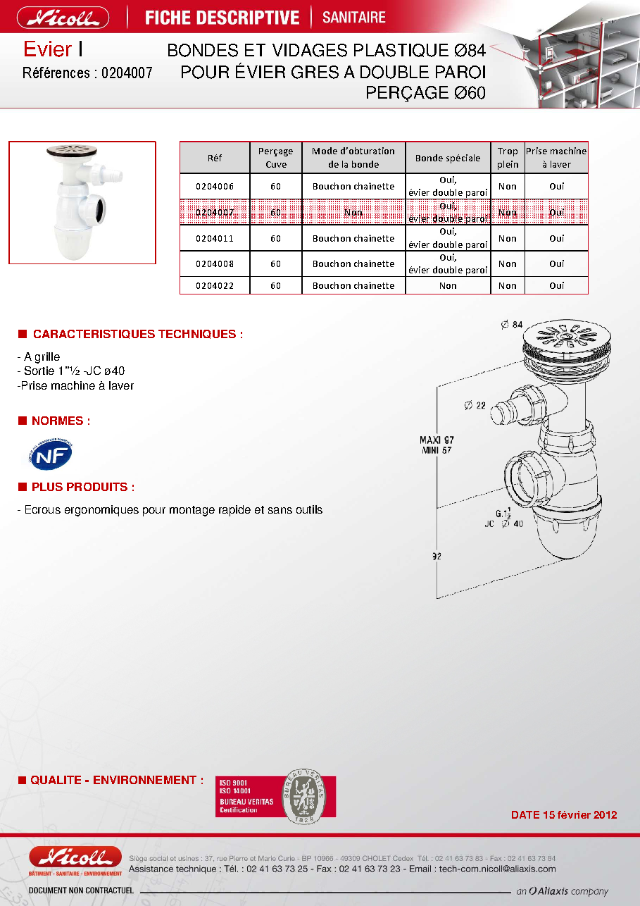 Fiche technique fournisseur