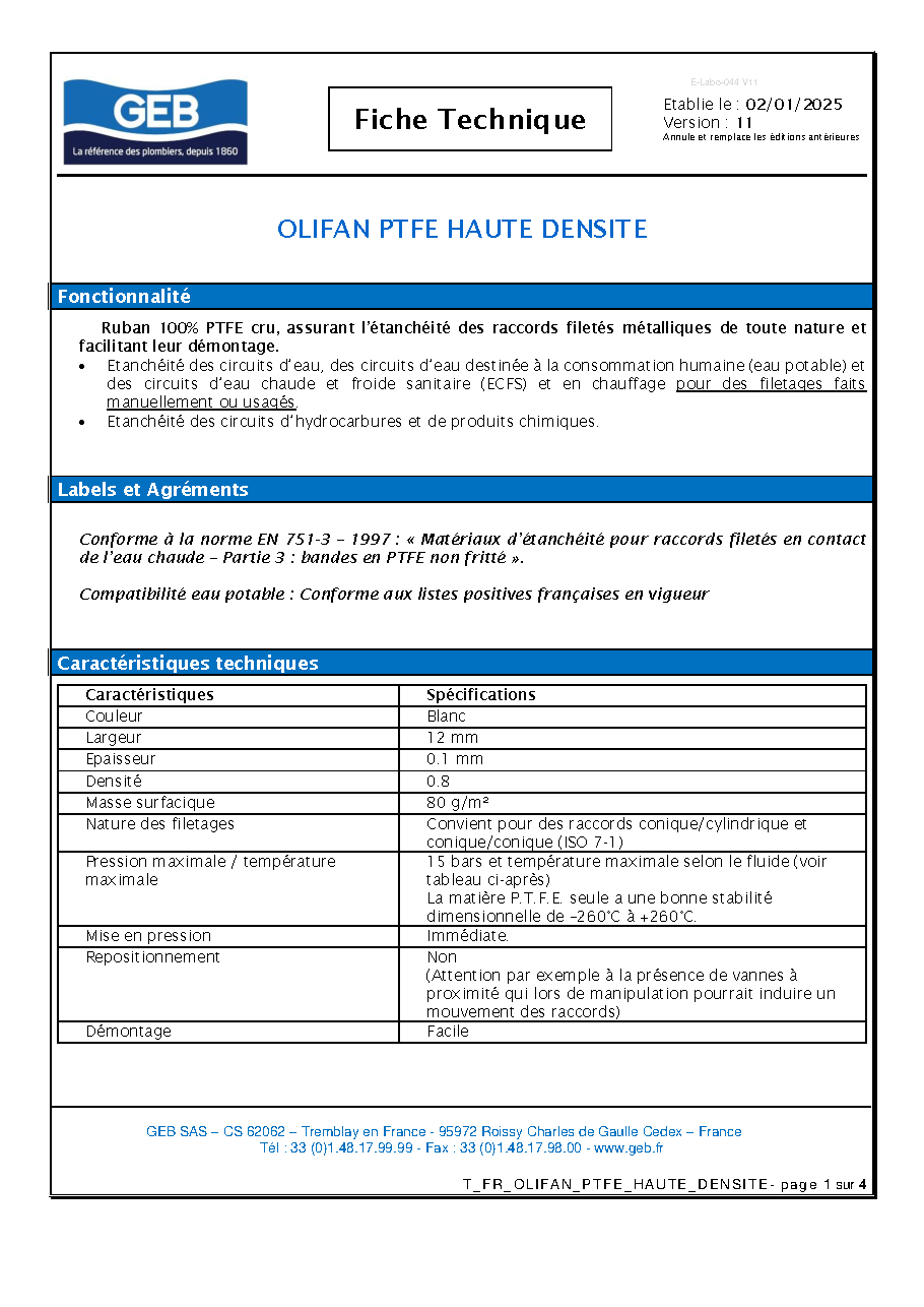 Fiche technique fournisseur