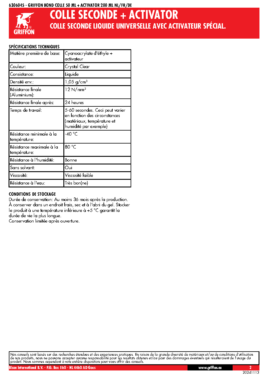 Fiche technique fournisseur