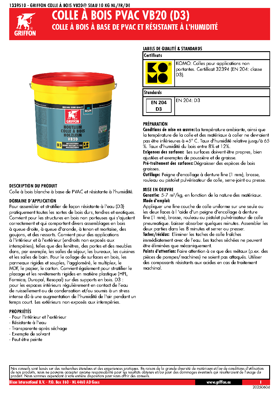 Fiche technique fournisseur