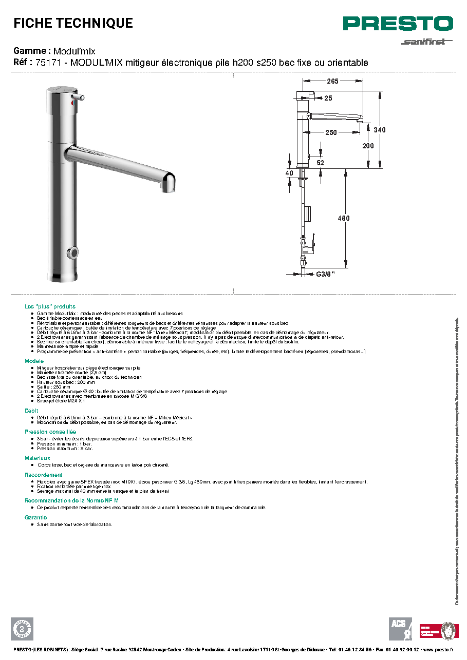 Fiche technique fournisseur