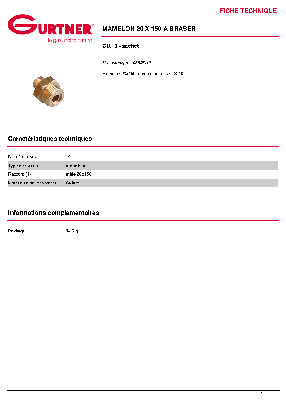 Fiche technique fournisseur