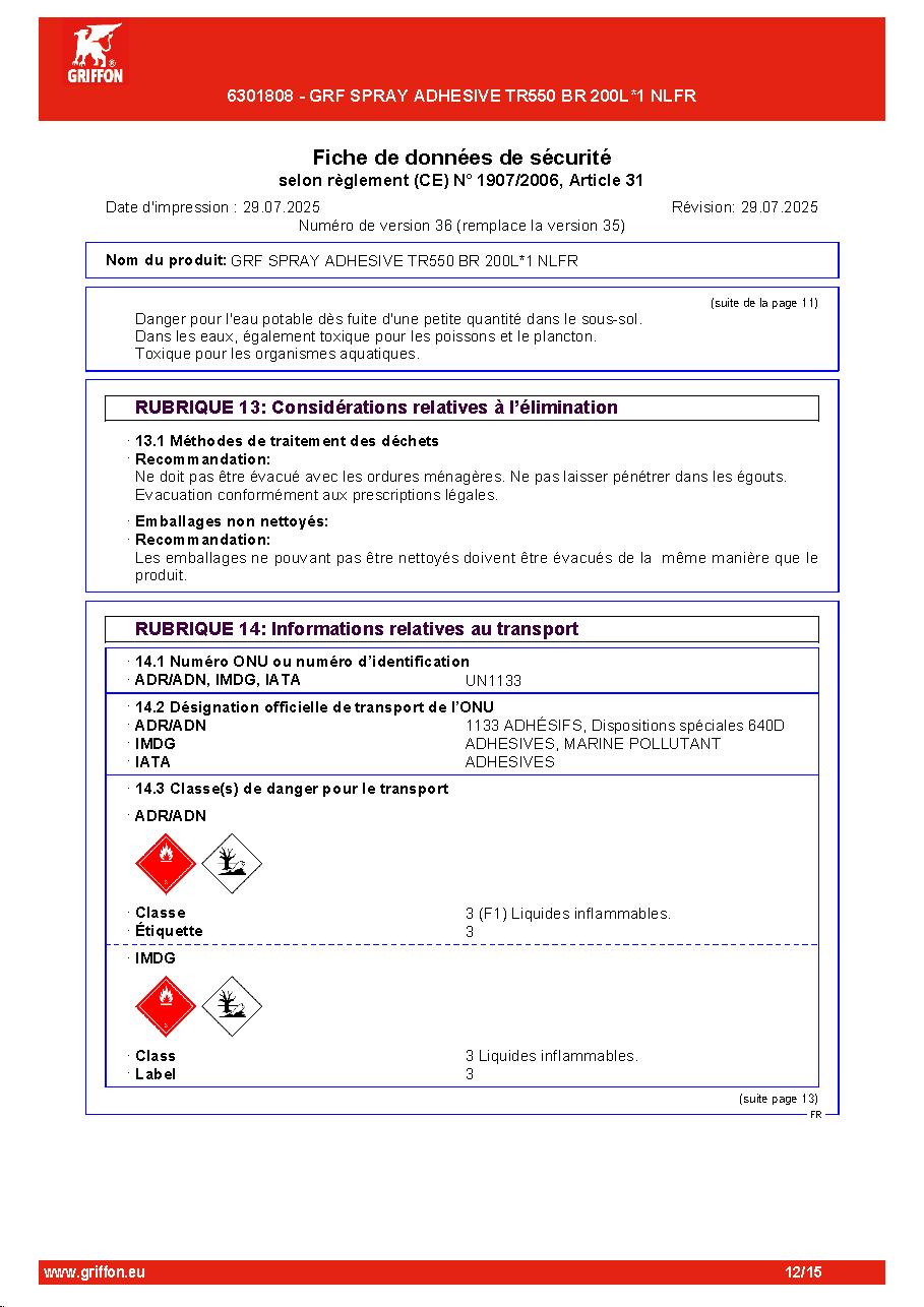 Fiche technique fournisseur