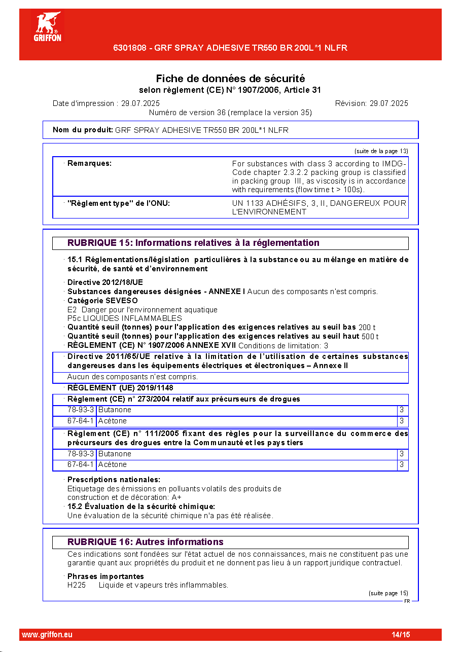 Fiche technique fournisseur
