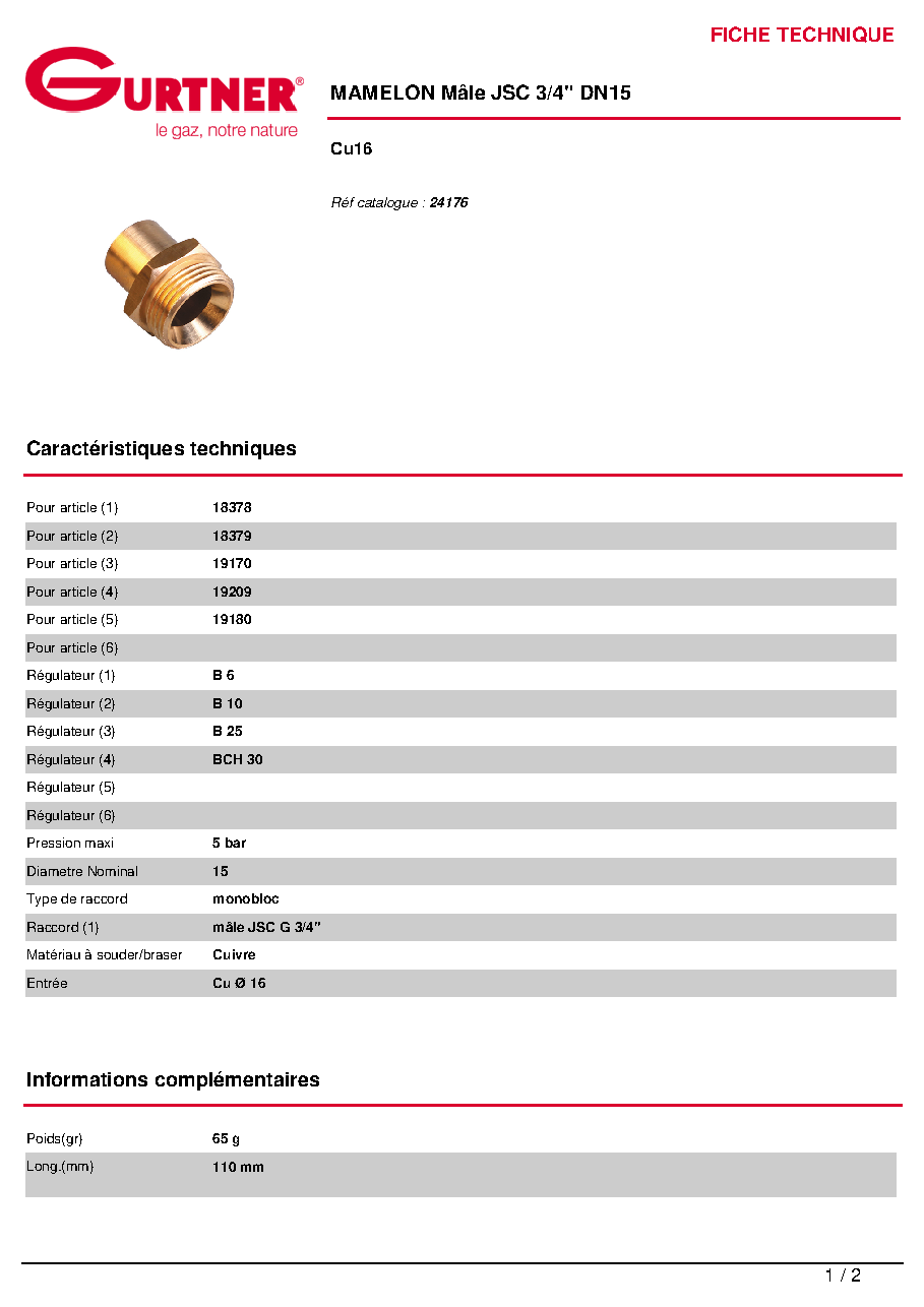 Fiche technique fournisseur