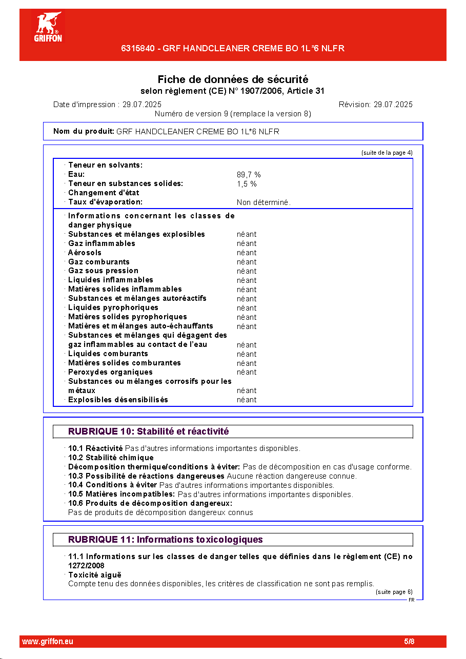 Fiche technique fournisseur