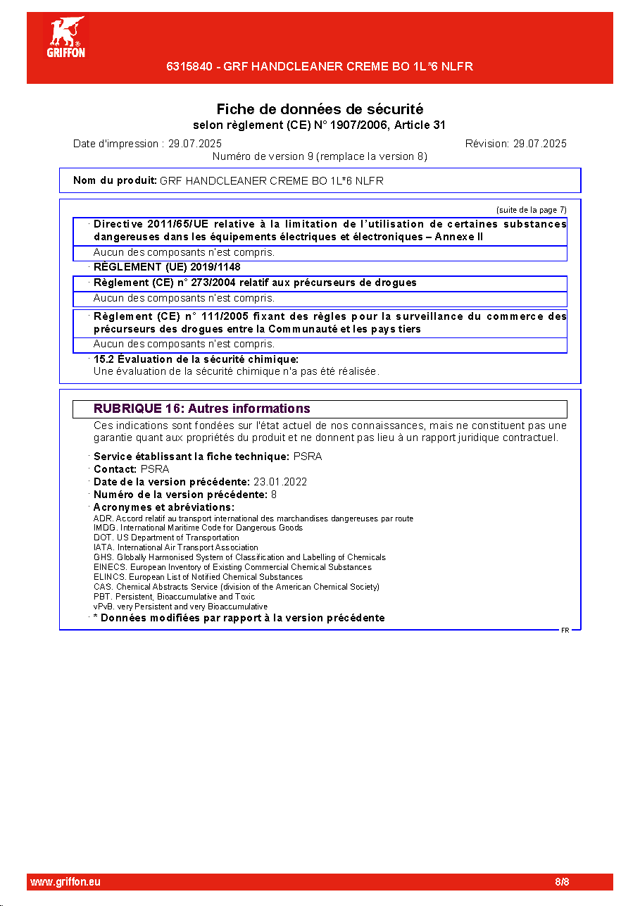 Fiche technique fournisseur