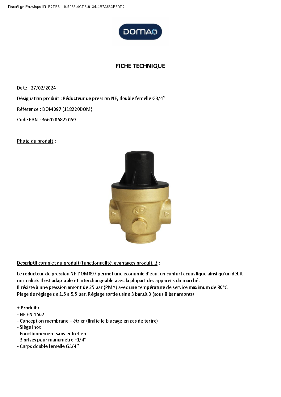 Fiche technique fournisseur