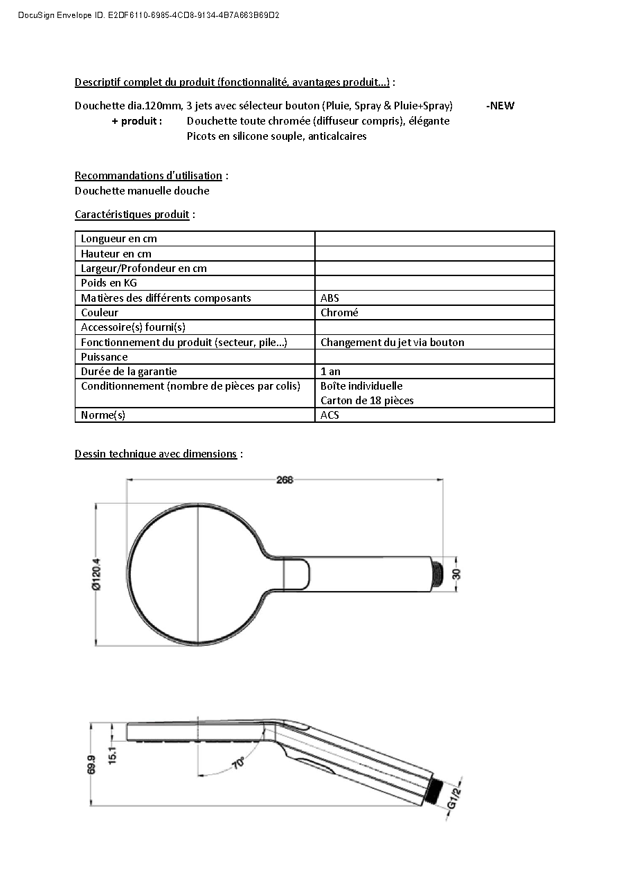 Fiche technique fournisseur