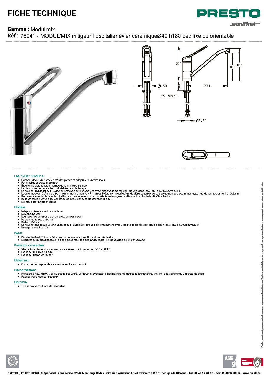 Fiche technique fournisseur
