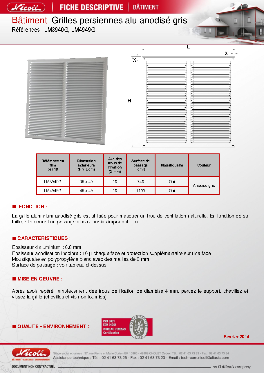 Fiche technique fournisseur
