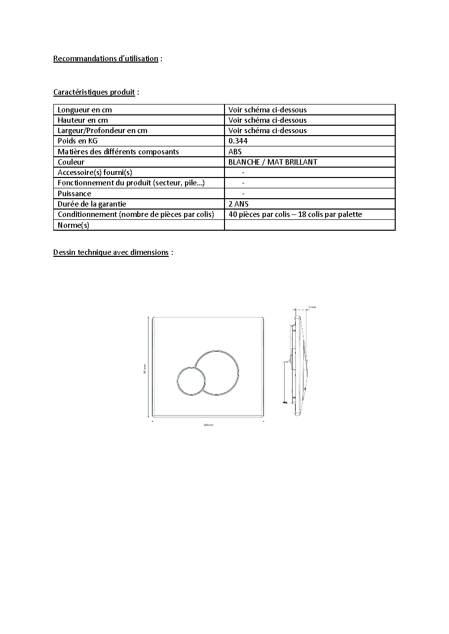 Fiche technique fournisseur