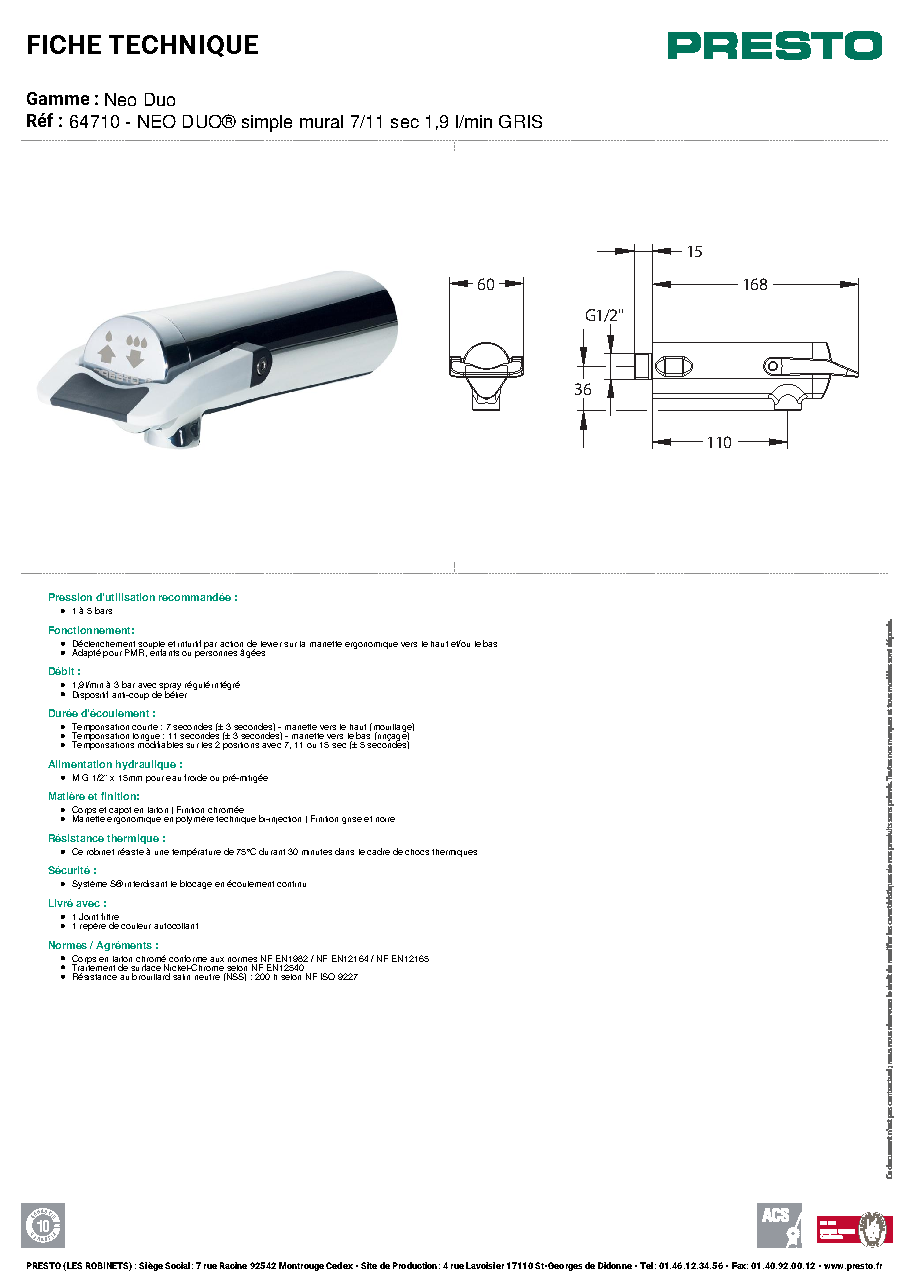 Fiche technique fournisseur