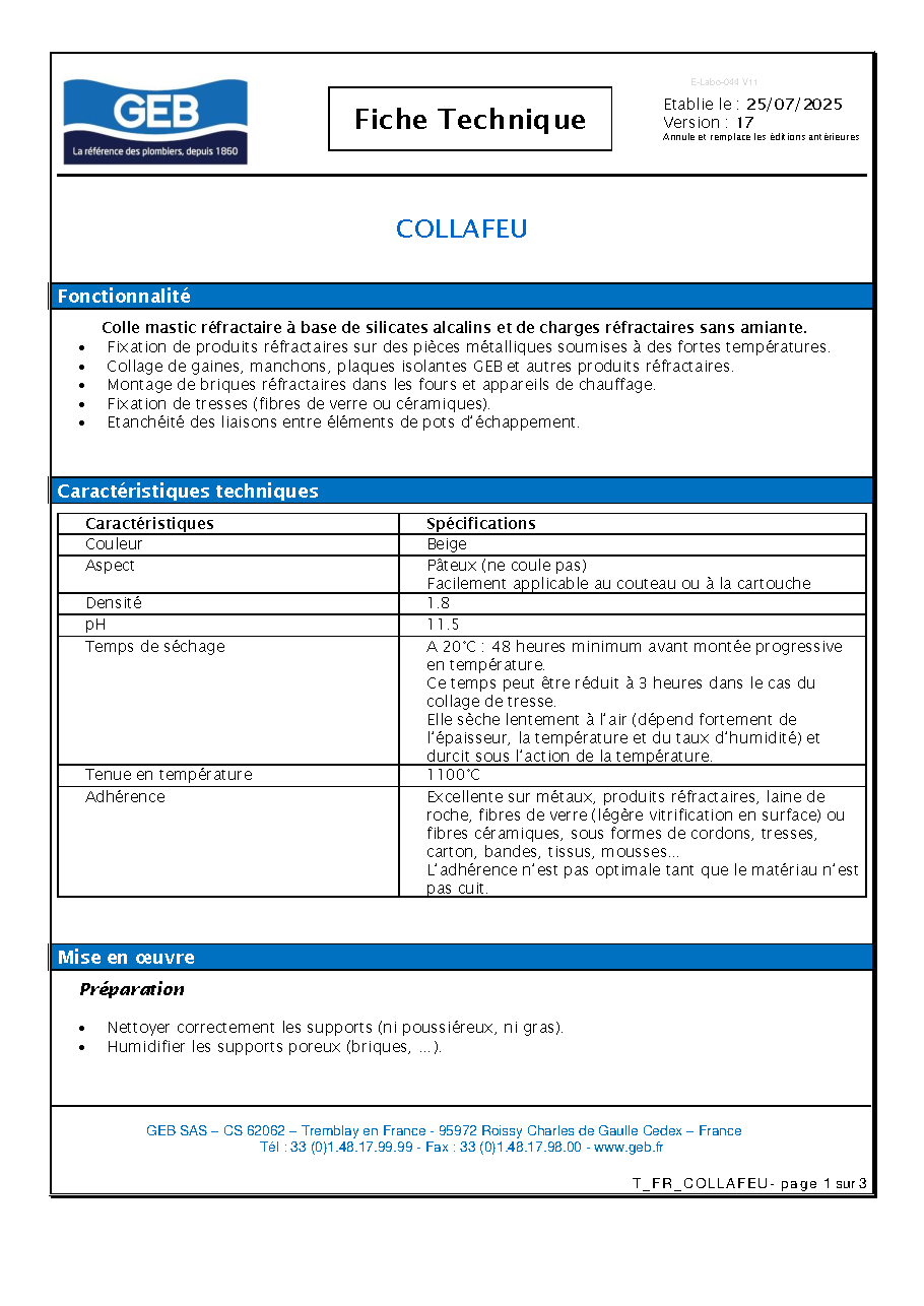 Fiche technique fournisseur