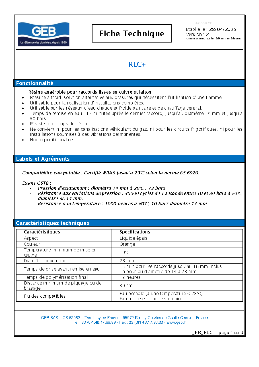 Fiche technique fournisseur