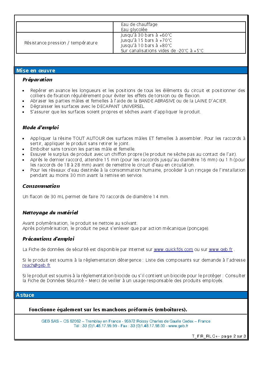 Fiche technique fournisseur