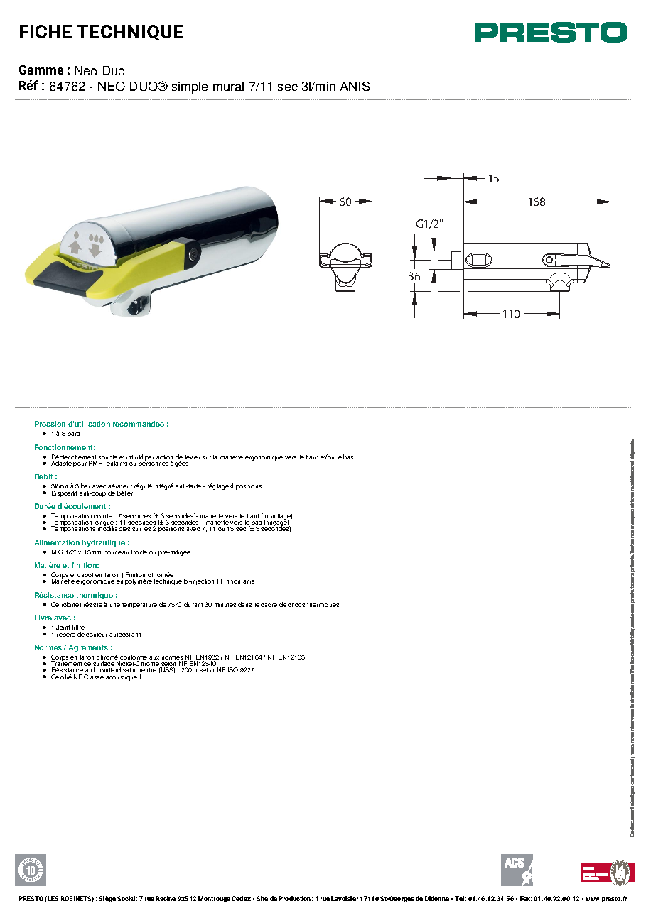 Fiche technique fournisseur