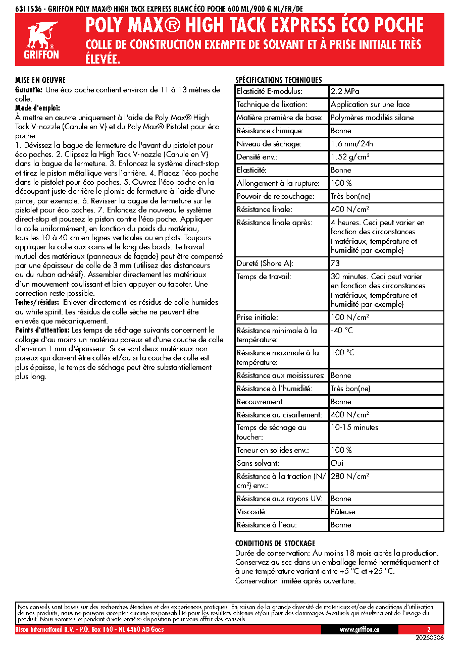 Fiche technique fournisseur