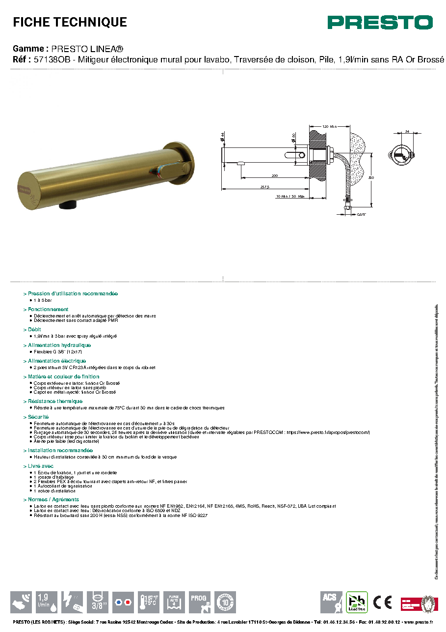Fiche technique fournisseur