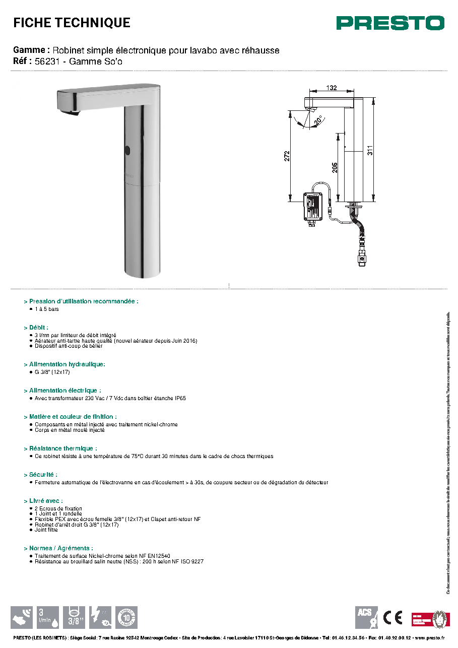 Fiche technique fournisseur