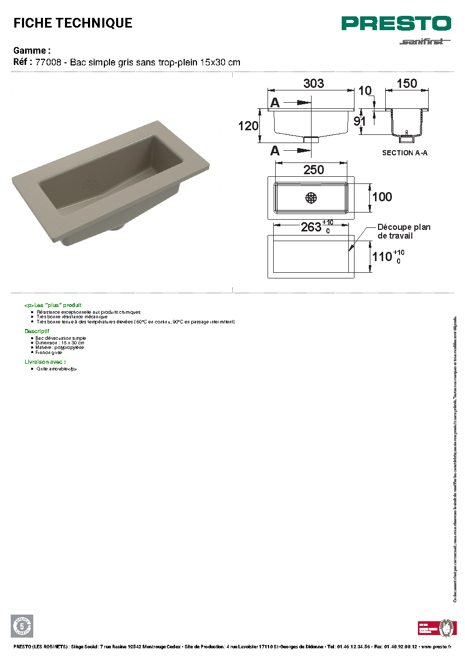 Fiche technique fournisseur