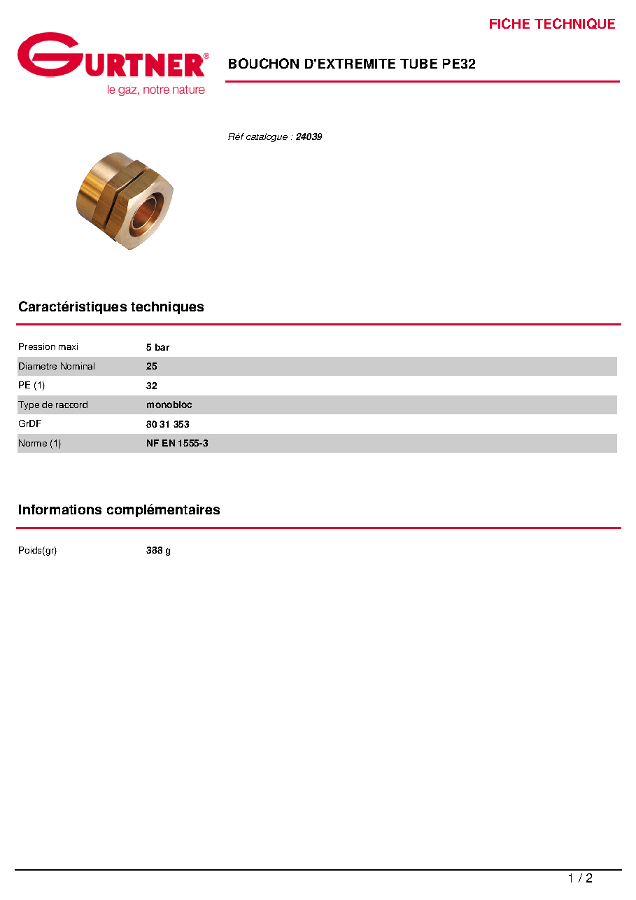 Fiche technique fournisseur