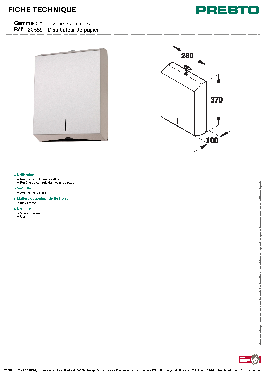 Fiche technique fournisseur