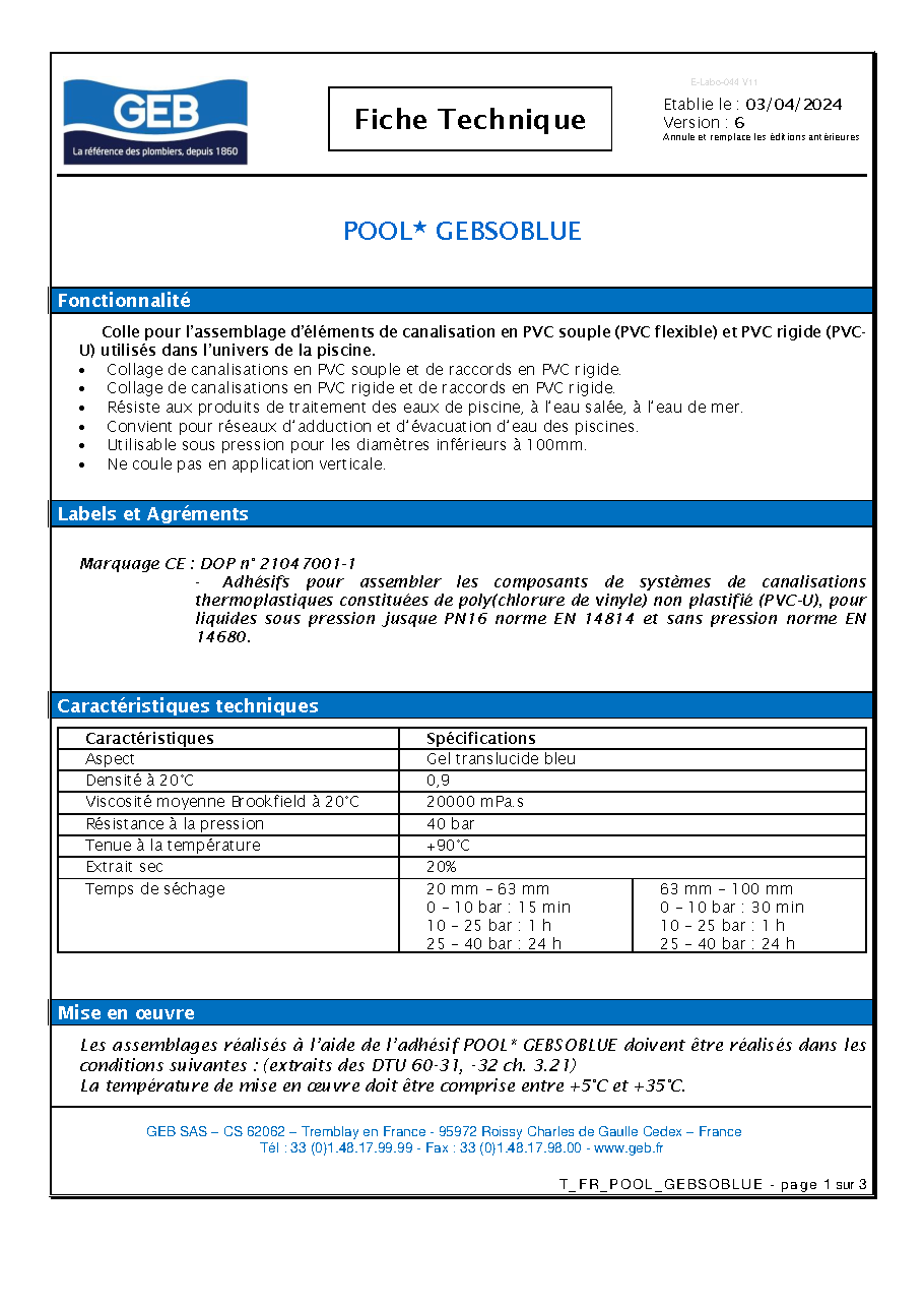 Fiche technique fournisseur