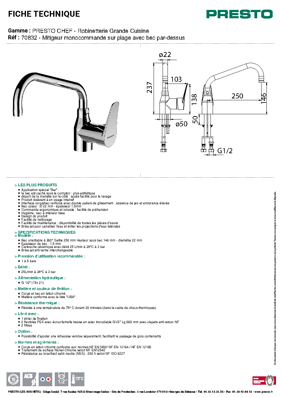 Fiche technique fournisseur