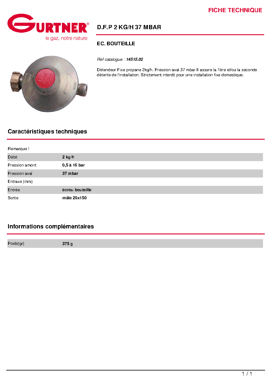 Fiche technique fournisseur