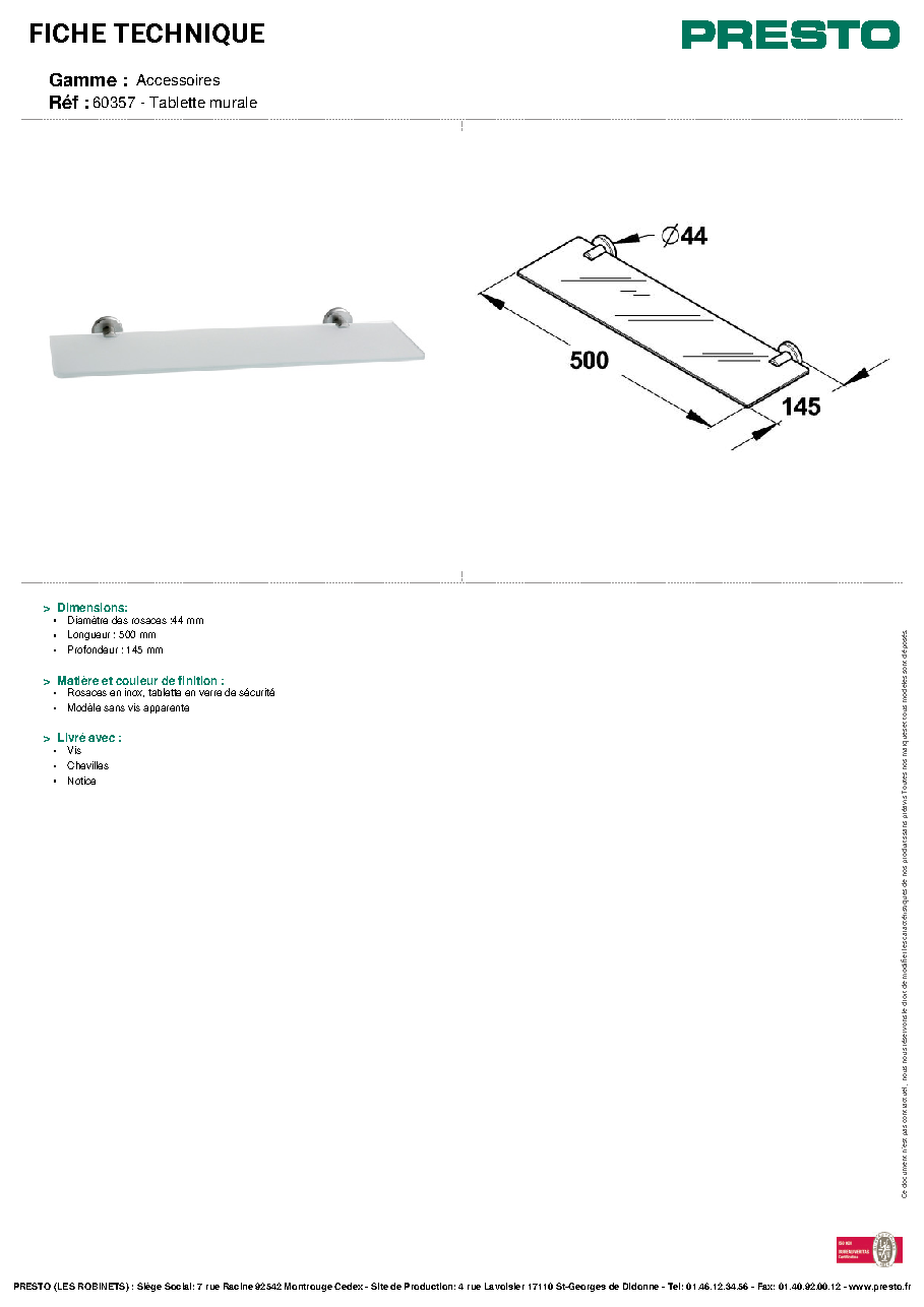 Fiche technique fournisseur