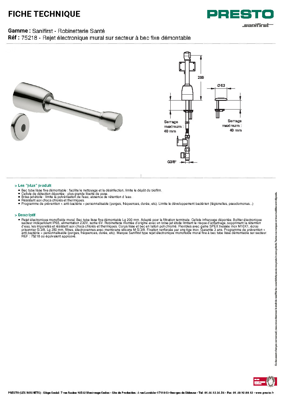 Fiche technique fournisseur