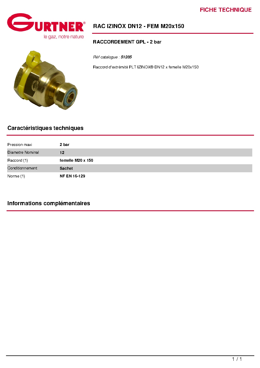 Fiche technique fournisseur