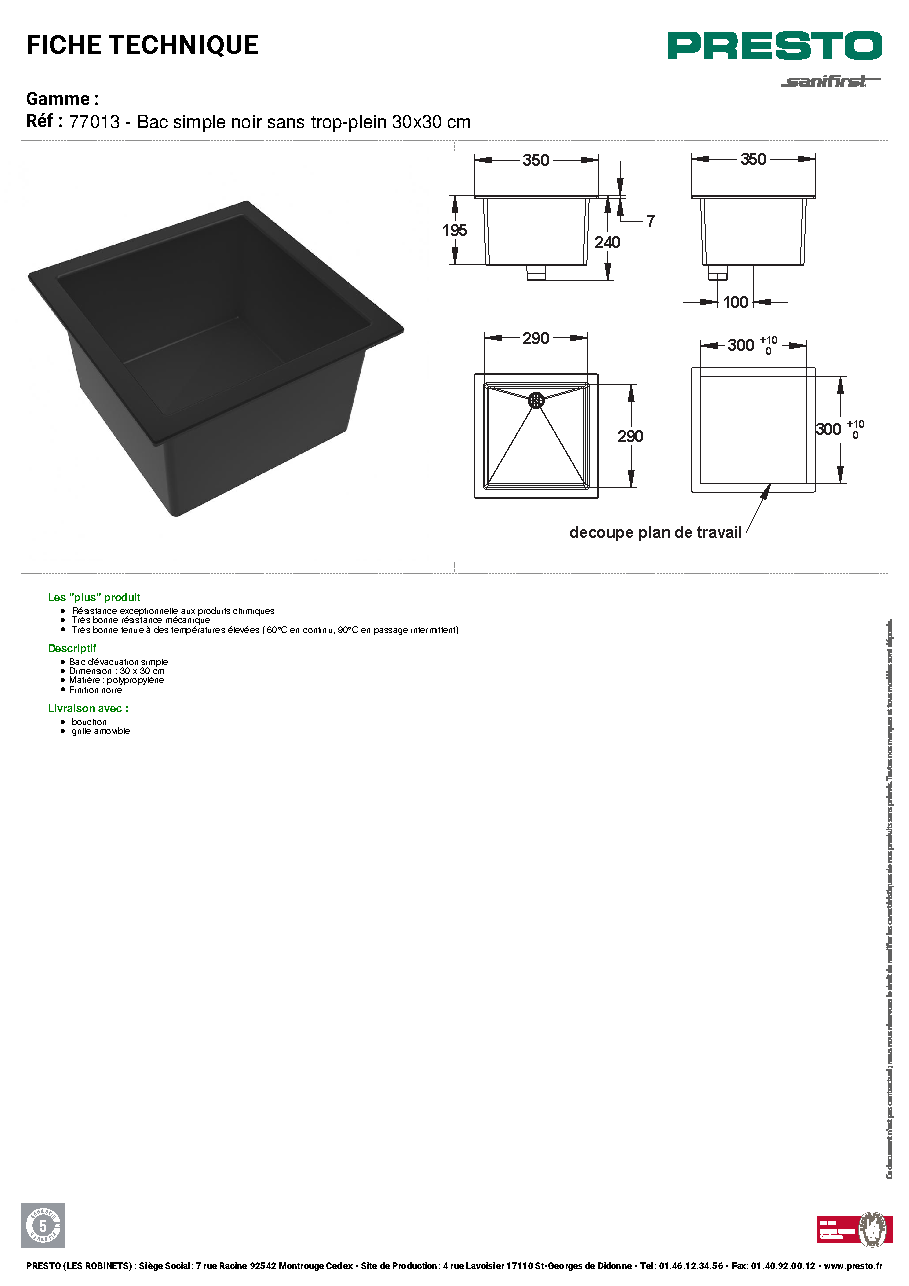 Fiche technique fournisseur